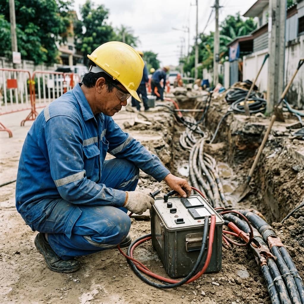 ภาพจำลองตัวอย่างเพื่อประกอบการอธิบาย: การทดสอบสายไฟแรงสูงด้วยแรงดันความถี่ต่ำ Very Low Frequency (VLF Hipot) & Partial Discharge